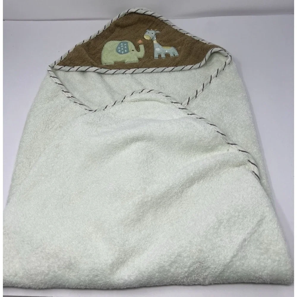 First Moments Hooded Terry Cloth Baby Bath Towel Cotton Green Safari Animal
